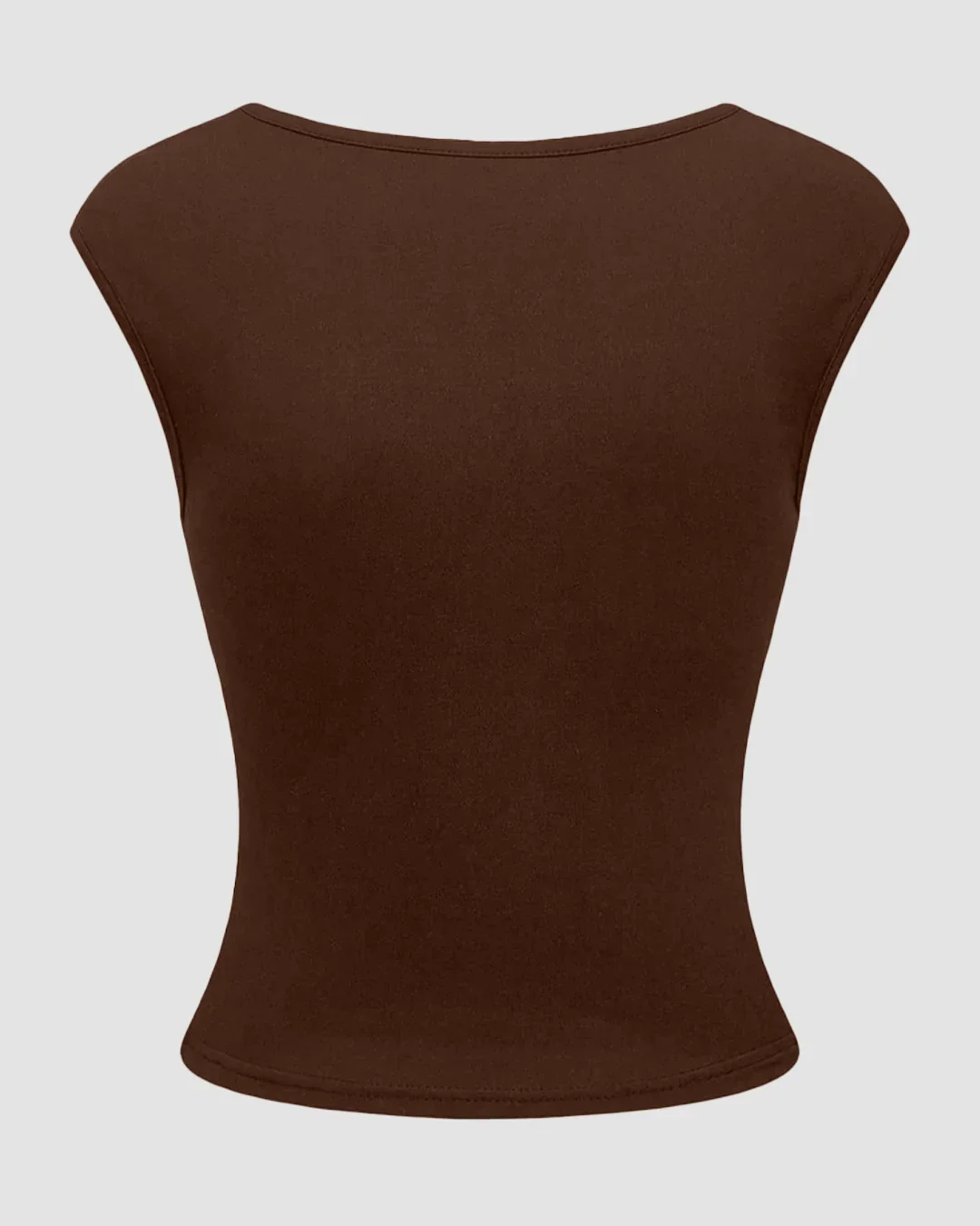 Contrast Lace Ruched Waist Fitted Bodycon Top in Brown - Image 3