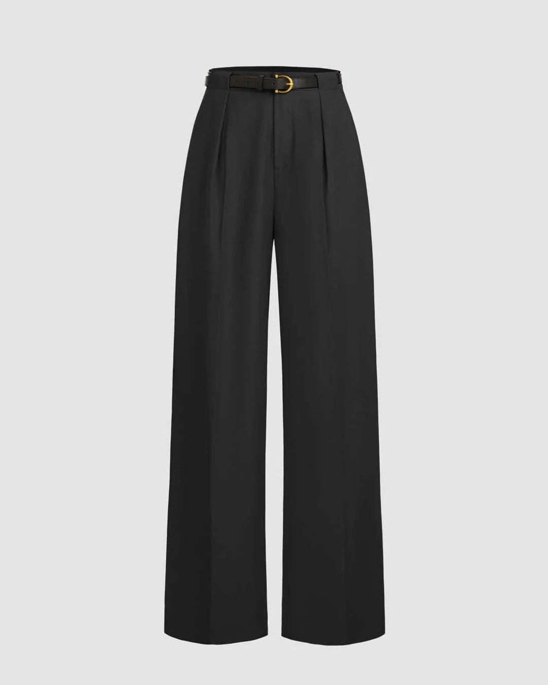 Pleated High Waisted Wide Leg Trousers in Black - Image 2