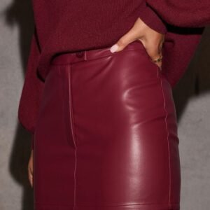 Burgundy Faux Leather Mini Skirt