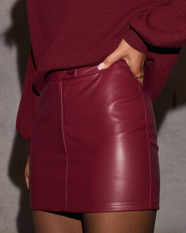 Burgundy Faux Leather Mini Skirt