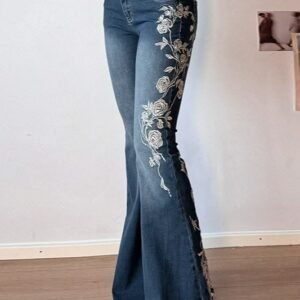 Y2K Floral Embroidered Flare Jeans