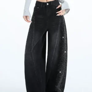 Black Rhinestone Mid-Rise Jean