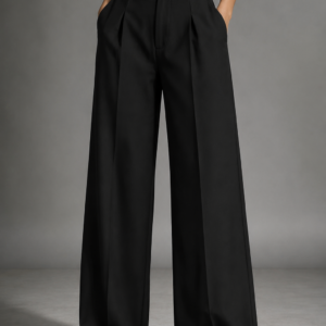 Pleated High Waisted Wide Leg Trousers in Black