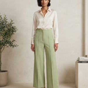 High-waist Culotte Trouser in Light Green