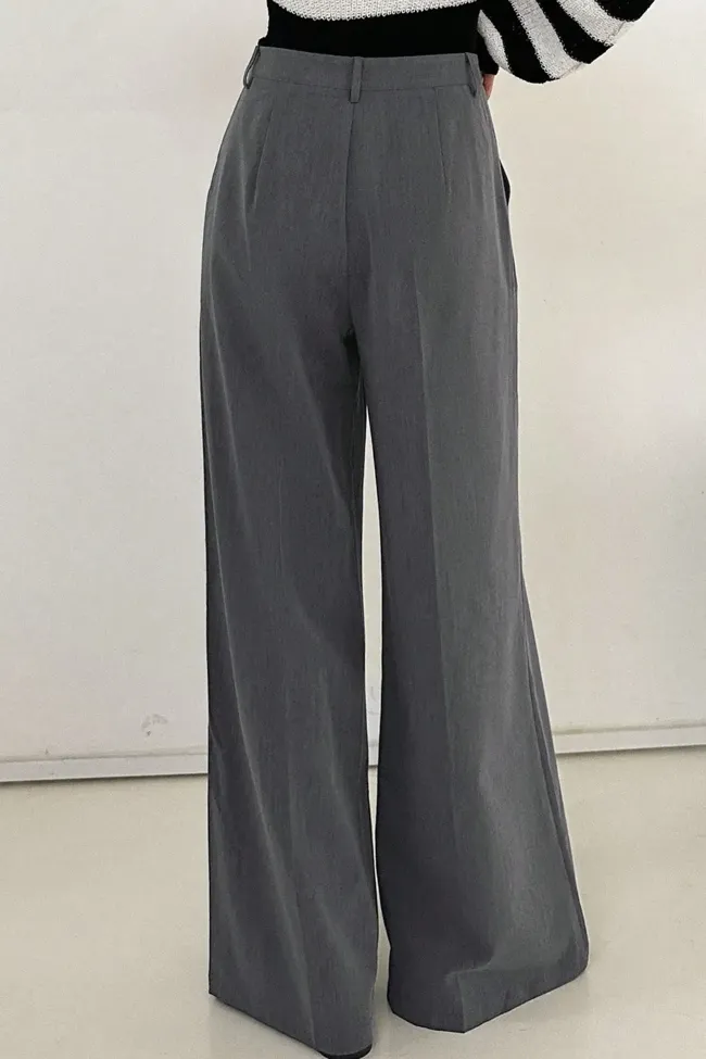 Grey Wide Leg High Rise Trouser - Image 2