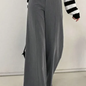 Grey Wide Leg High Rise Trouser