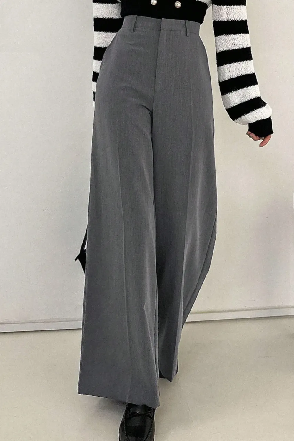 Grey Wide Leg High Rise Trouser