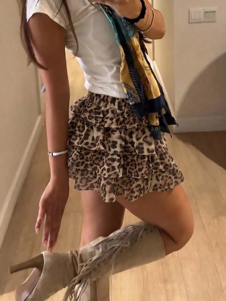 Leopard Print Ruffle Mini Skort - Image 3