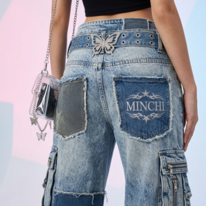 Minchi Y2K Patchwork Utility Cargo Jeans
