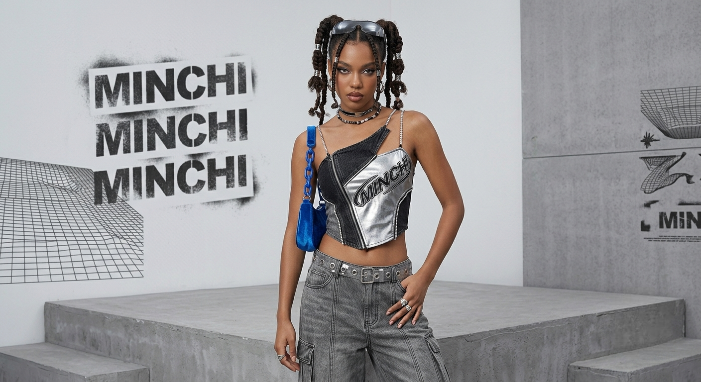 Minchi Silver & Denim Asymmetric Corset Top