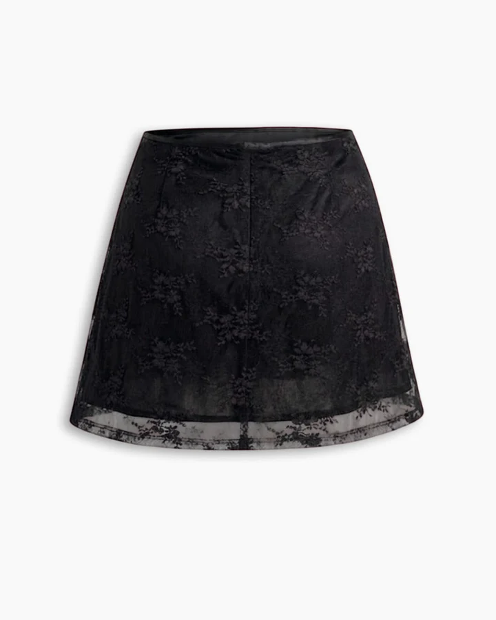 Lace-Trim A-Line Mini Skirt in Classic Black - Image 3