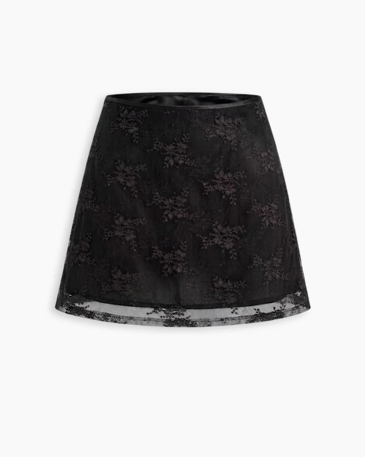 Lace-Trim A-Line Mini Skirt in Classic Black - Image 2